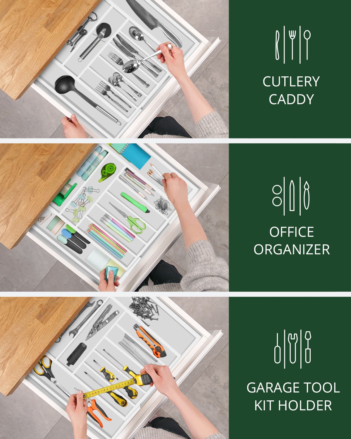 Silverware Drawer Organizer, White (9 Slots) - themonogram manor 