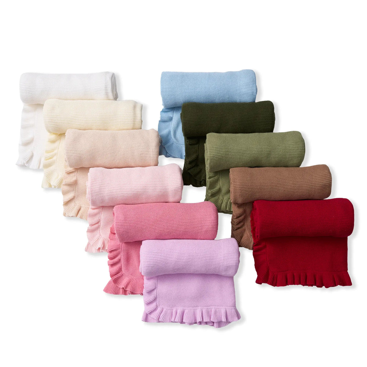 Ruffled Edge Knit Baby Blanket in Beige - themonogram manor 