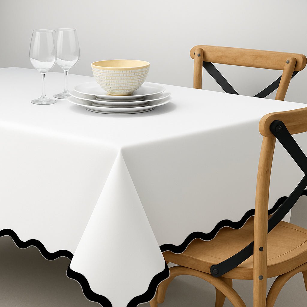Applique Scalloped Embroidery Cotton Table Cloth - themonogram manor 