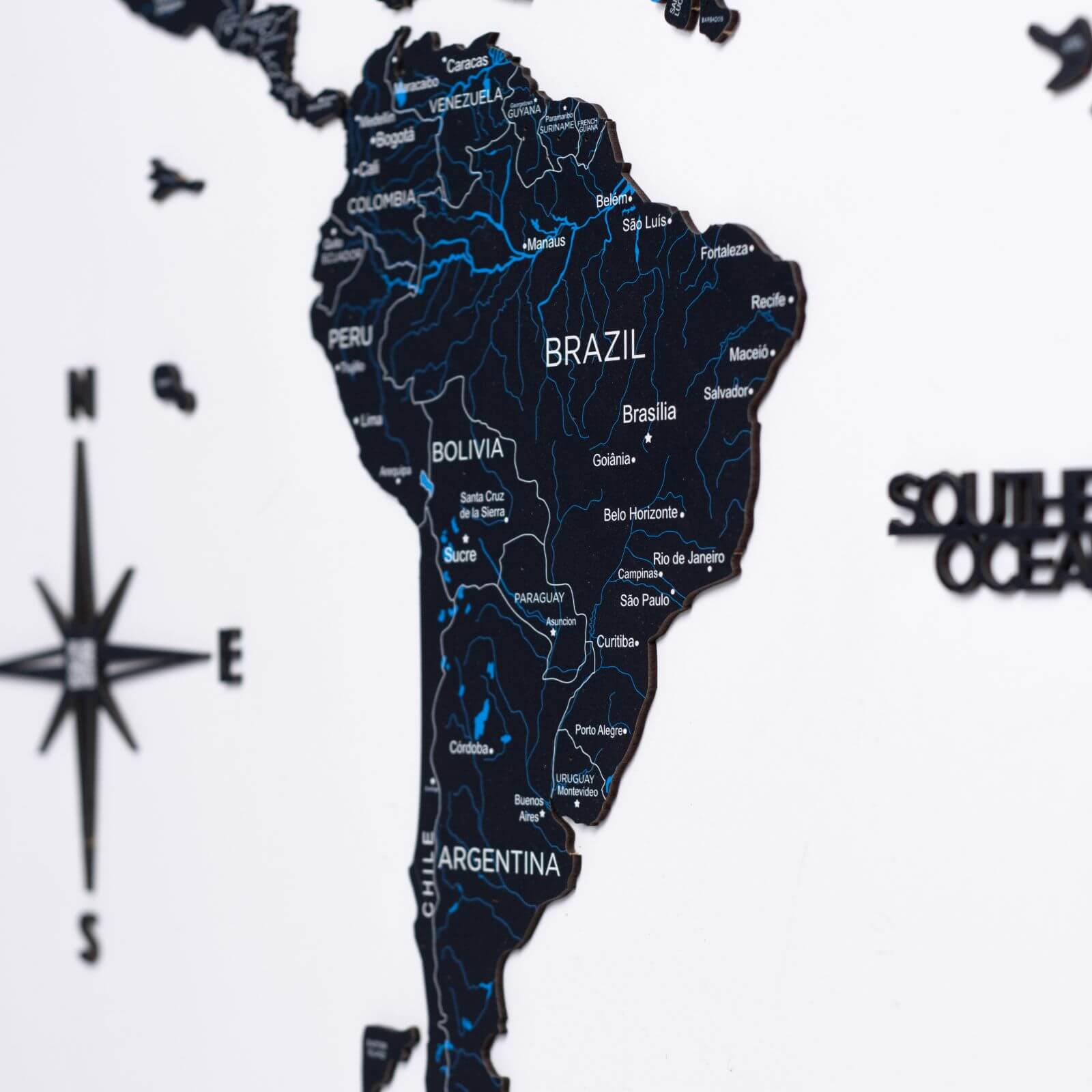 2D Wooden World Map Midnight - themonogram manor 