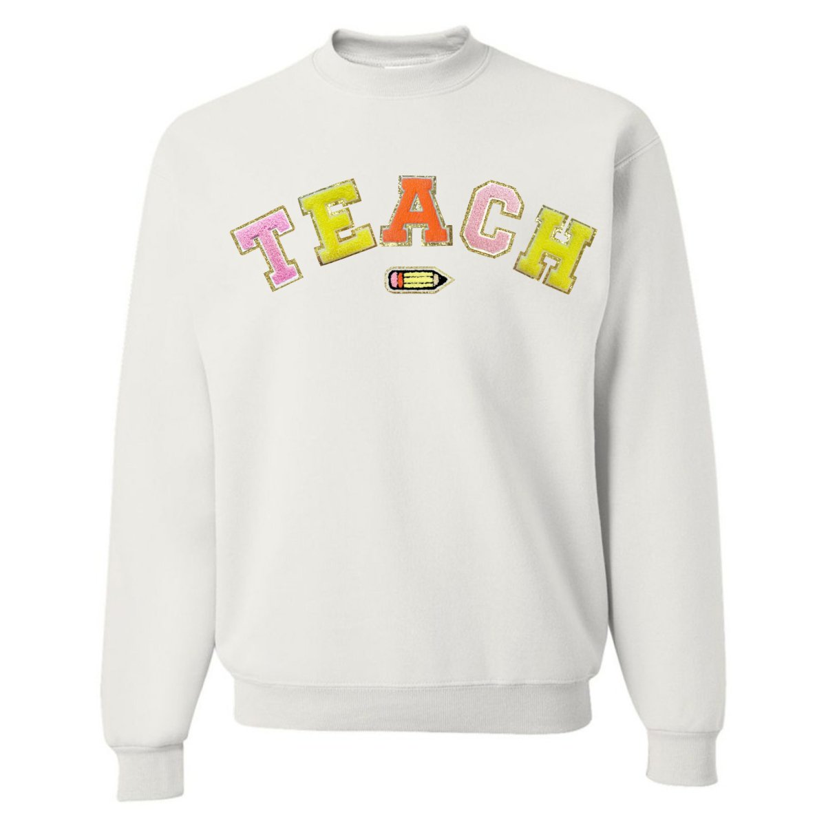 Teach Pencil Letter Patch Crewneck Sweatshirt - themonogram manor 
