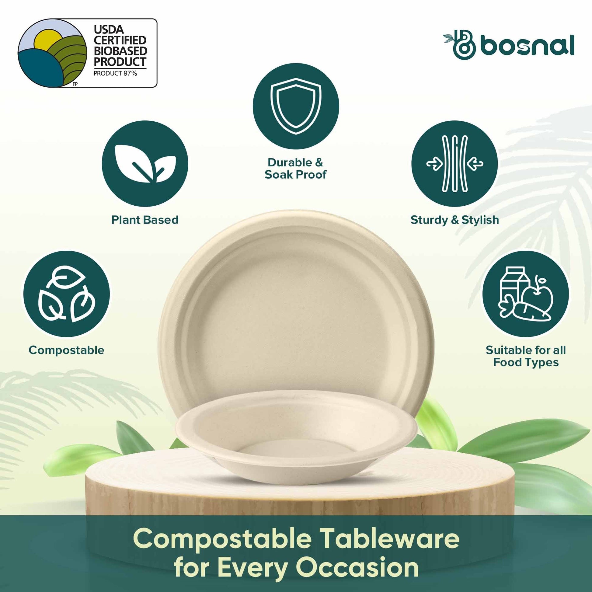 Sugarcane Bagasse Compostable 10 inch Round Plates with 16 Oz Bowls - themonogram manor 