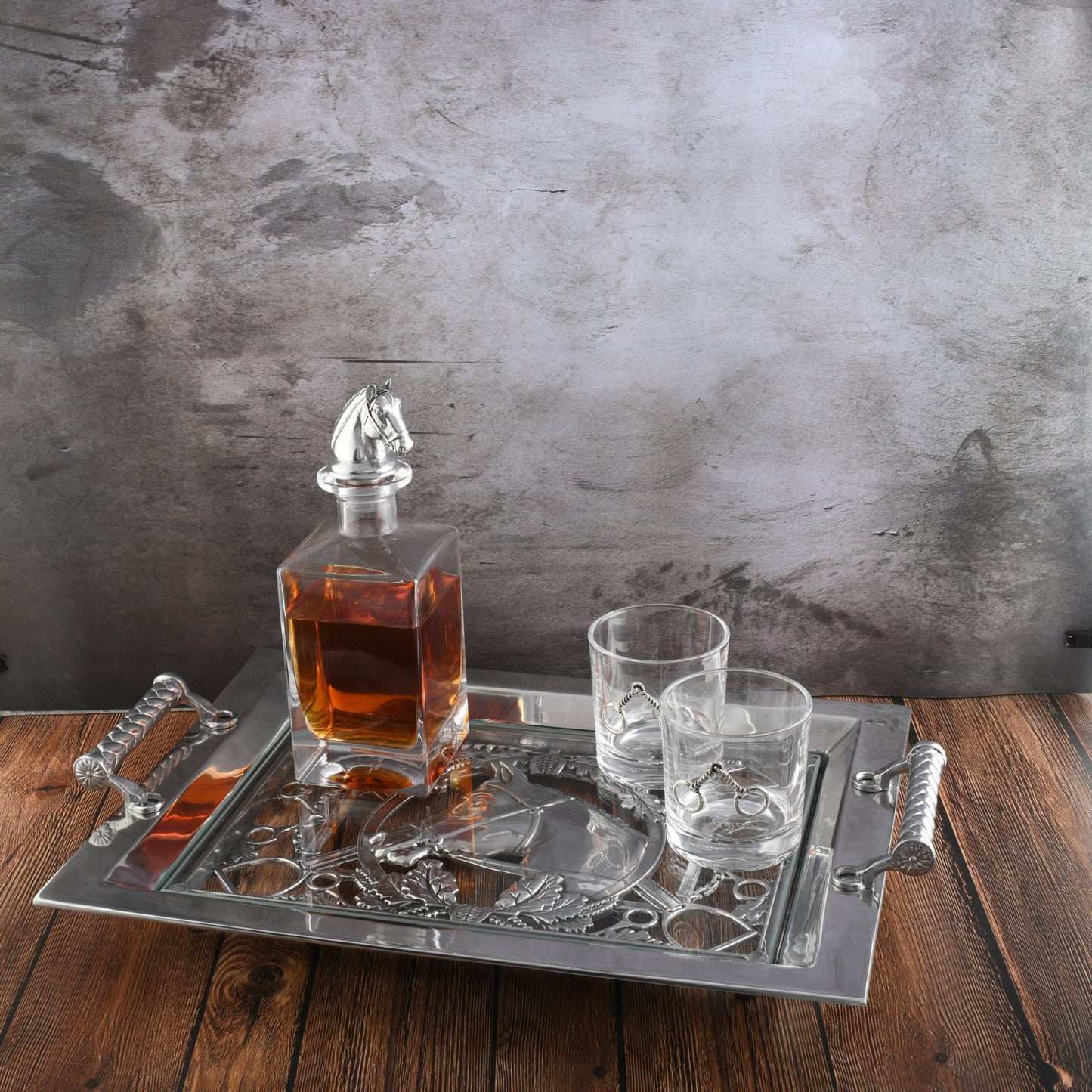 Equestrian Horse Glass Top Serving Tray - themonogram manor 
