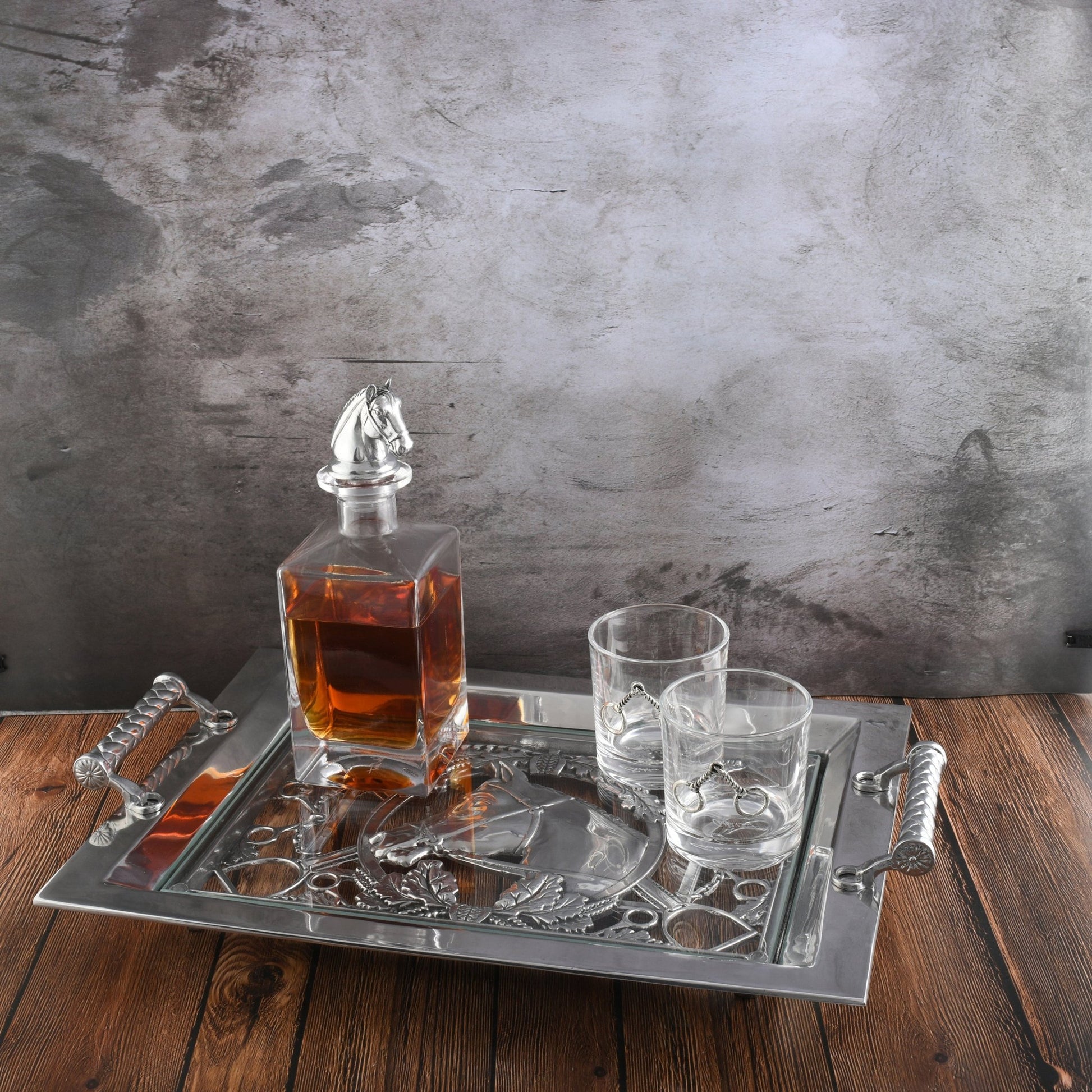 Equestrian Horse Glass Top Serving Tray - themonogram manor 