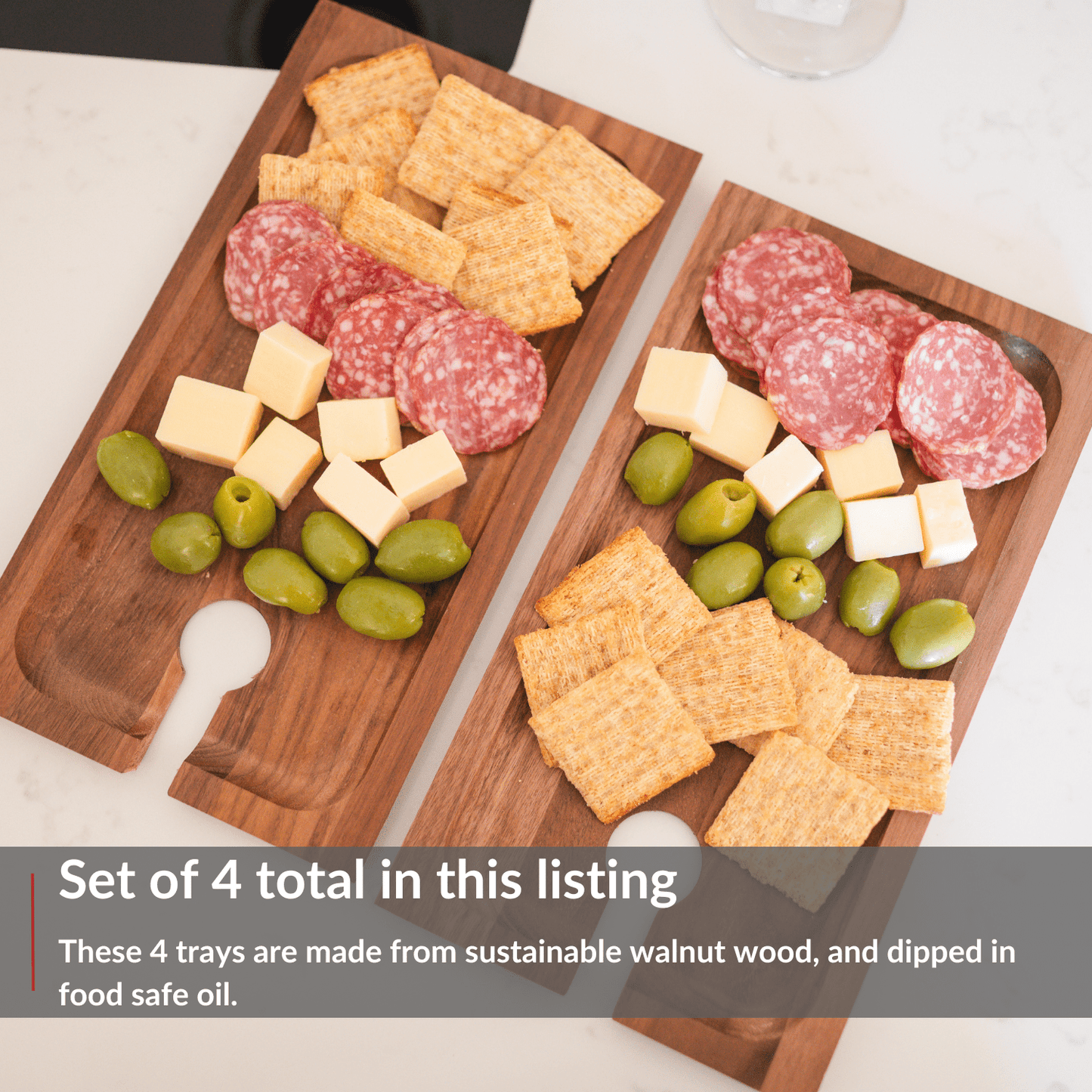 Charcuterie and Appetizer Tray with Wine Holder - 4PACK - Perfect for Parties and Small Gatherings - themonogram manor 