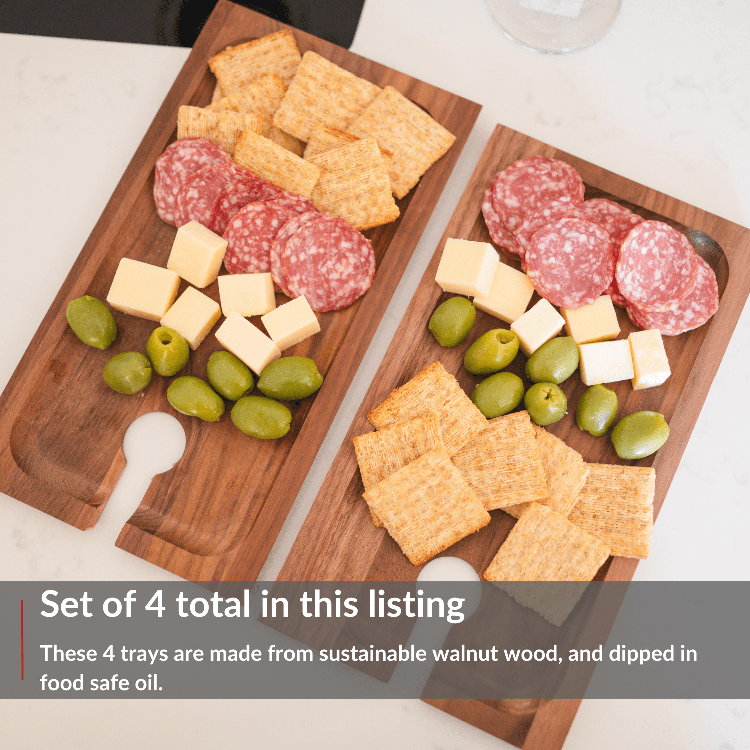 Charcuterie and Appetizer Tray with Wine Holder - 4PACK - Perfect for Parties and Small Gatherings - themonogram manor 