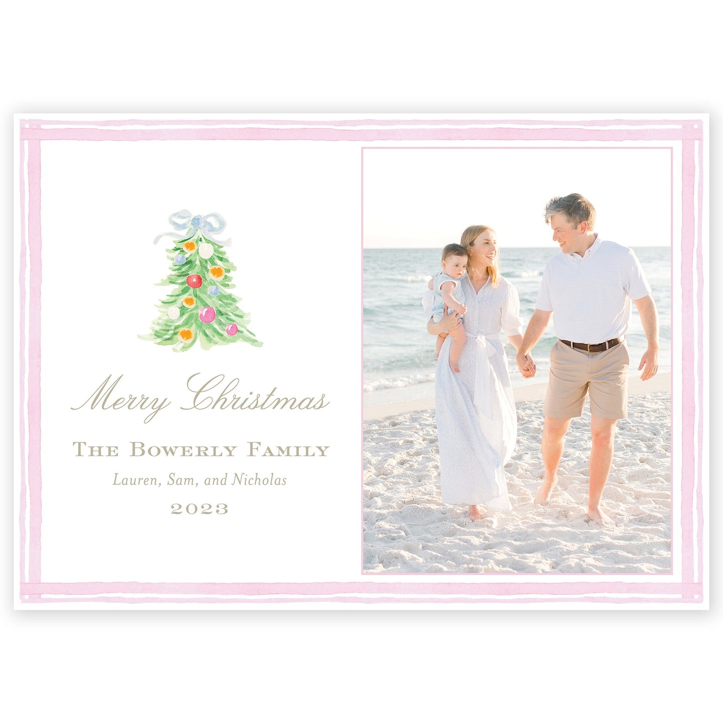 oh, christmas tree pink horizontal holiday card - themonogram manor 