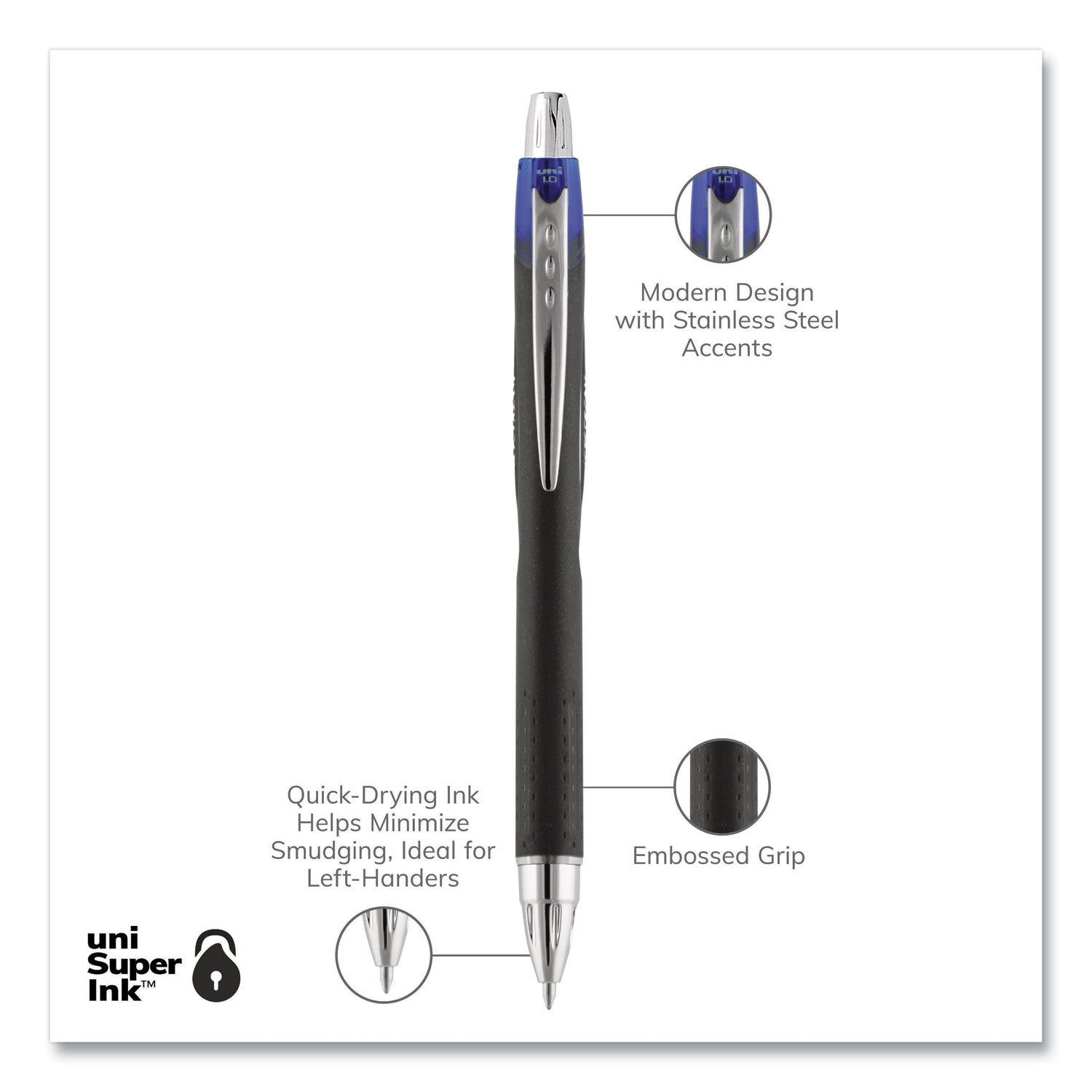 uniball Jetstream Retractable Ballpoint Pen, Bold 1 mm, Blue Ink, Black Barrel - themonogram manor 