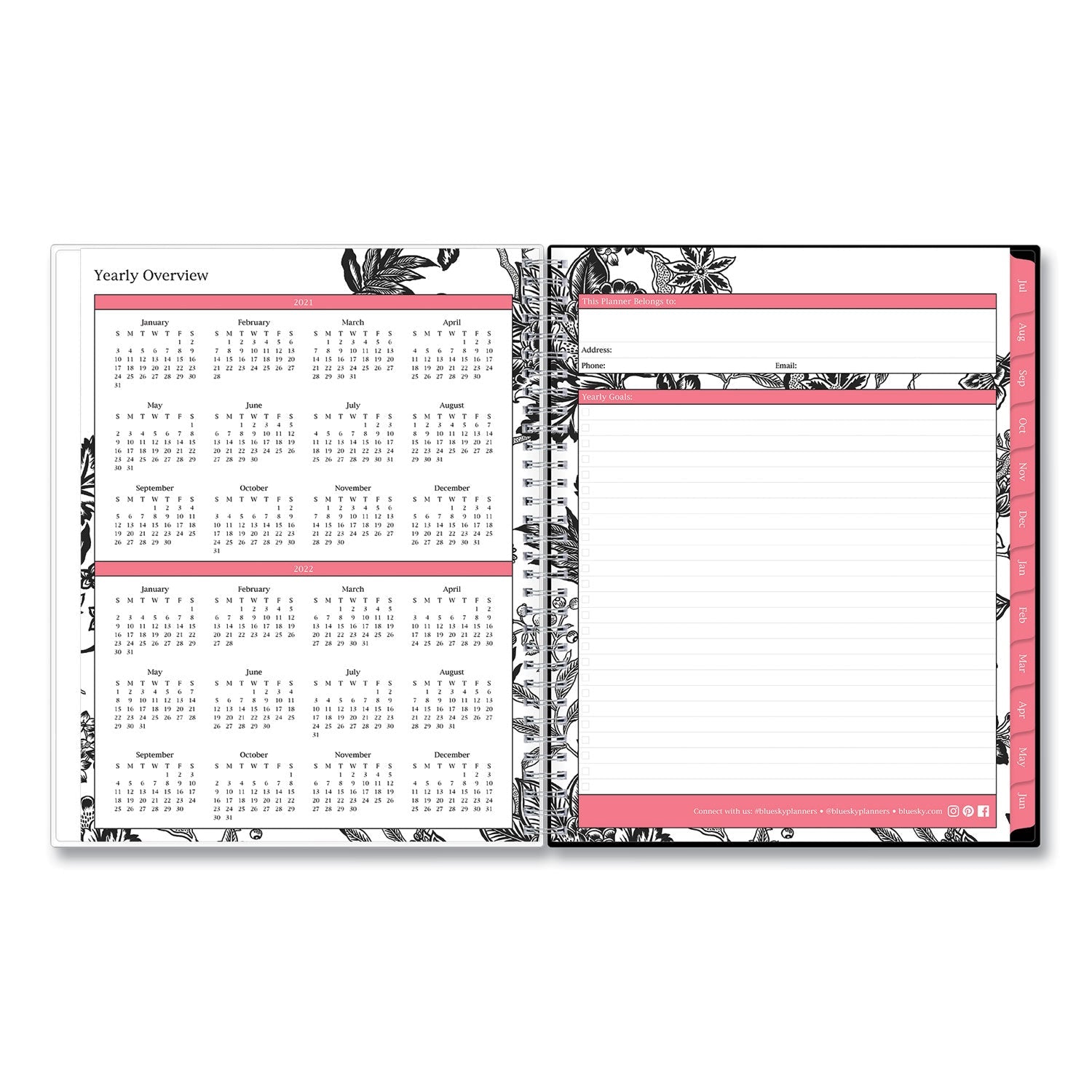 Blue Sky Analeis Create - Your - Own Cover Weekly/Monthly Planner, Floral, 11 x 8.5, White/Black/Coral, 12 - Month (July - June): 2022 - 2023 - themonogram manor 