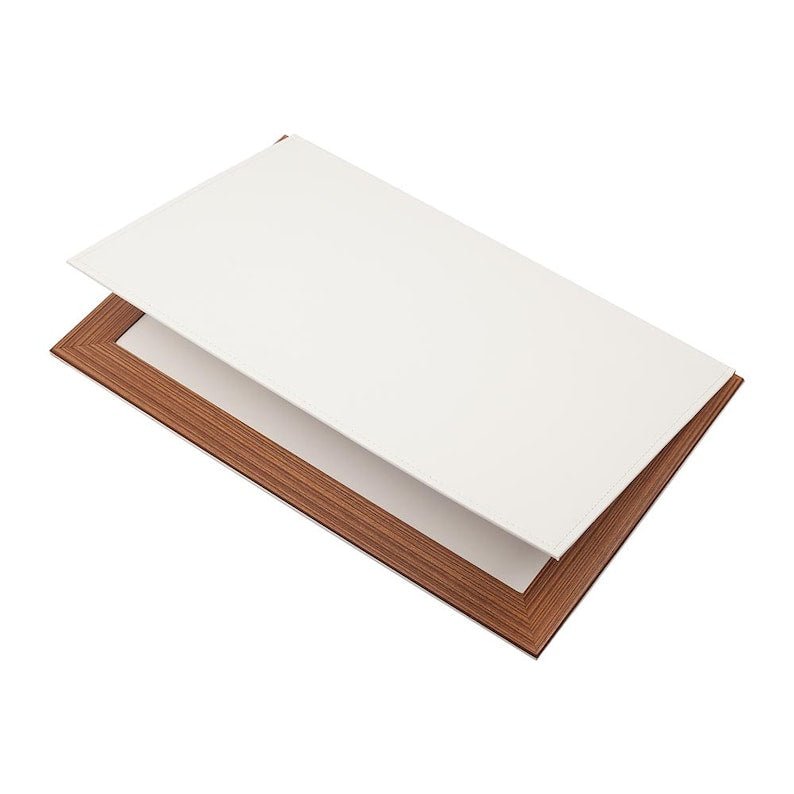 MOOG Leather Desk Pad With Wood Combination - White Leather - themonogram manor 