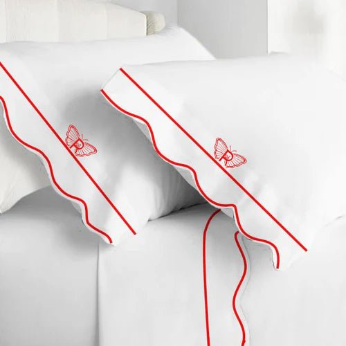 Monogram 400TC Cotton Scallop Embroidery & Border Sateen Solid Sheet Set - themonogram manor 