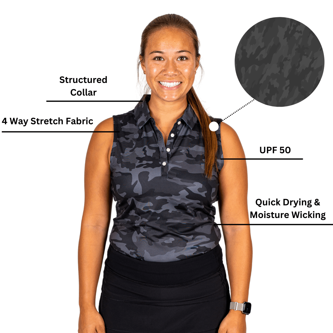 Black Camo Women's Polo (Sleeveless) - themonogram manor 