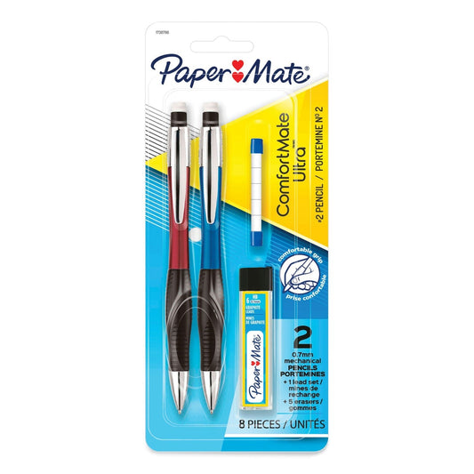 Paper Mate ComfortMate Ultra Pencil Starter Set, 0.7 mm, HB (2.5), Black Lead, Assorted Barrel Colors, 2/Pack - themonogram manor 