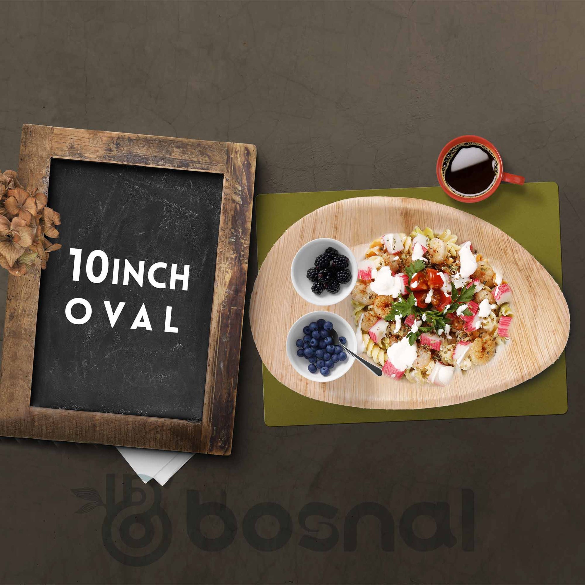 Bosnal - Palm Leaf Biodegradable Plates, 10 inch, Oval - themonogram manor 