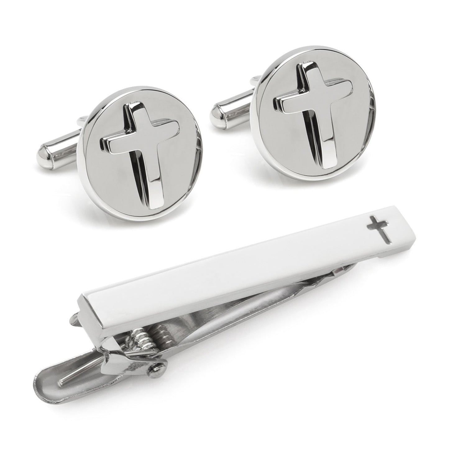 Cross Stainless Steel Cufflinks and Tie Clip Gift Set - themonogram manor 