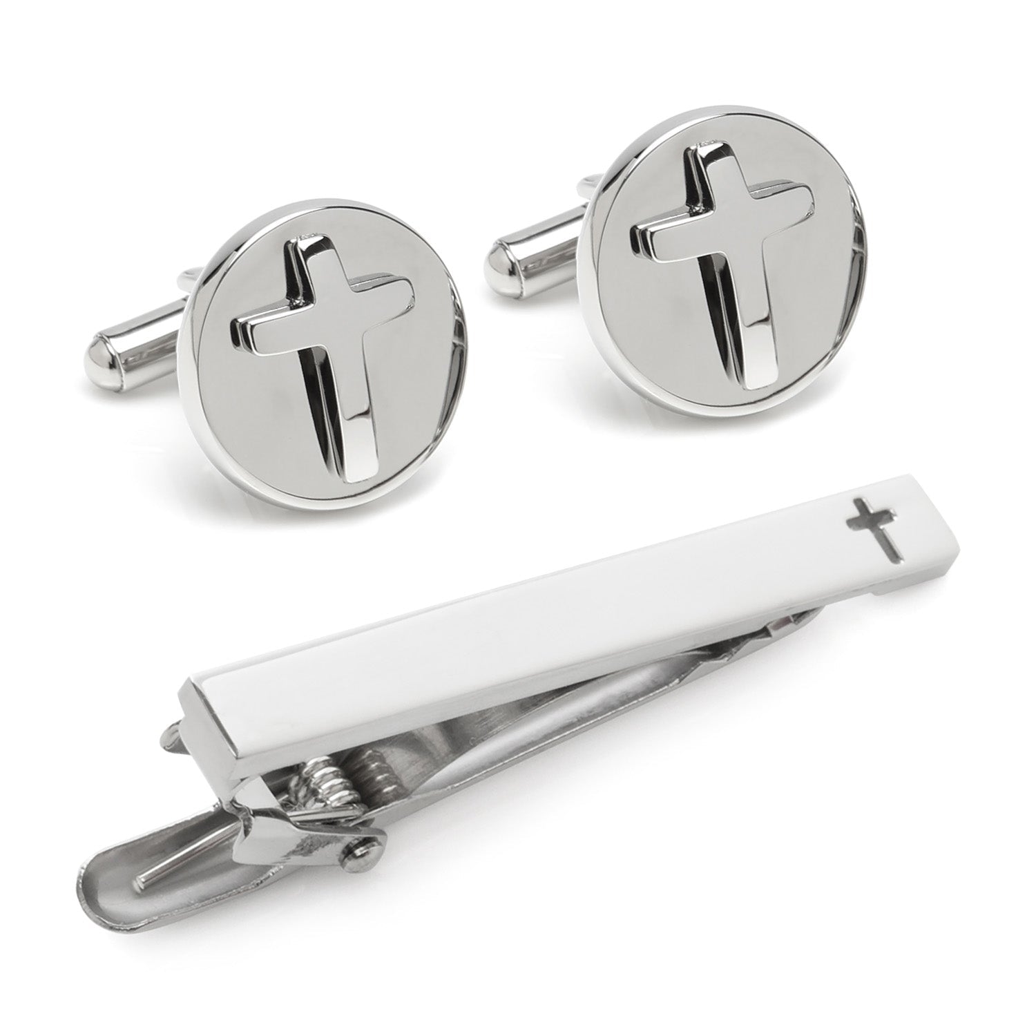 Cross Stainless Steel Cufflinks and Tie Clip Gift Set - themonogram manor 