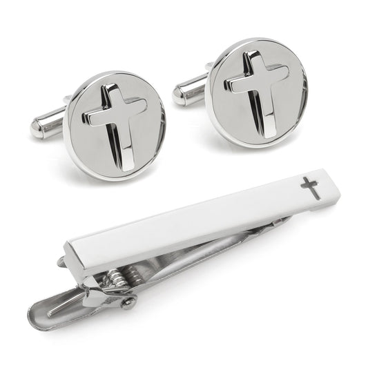 Cross Stainless Steel Cufflinks and Tie Clip Gift Set - themonogram manor 
