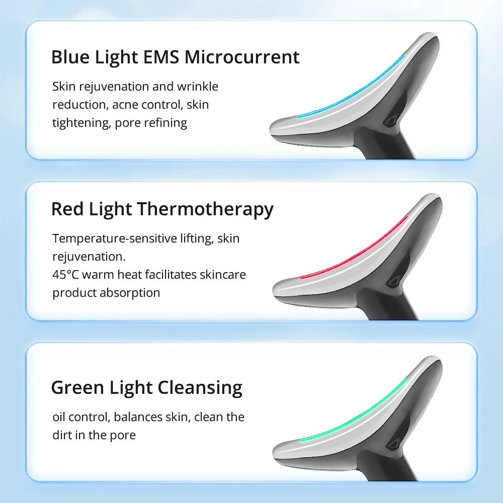7 Color LED Neck Tightening Facial Device,Red Light Therapy for Face,Neck Lifting Device Face Massager for Face Lift, Facial Massager, anti Aging, 3 in 1 Portable Skin Care Tools, White - themonogram manor 