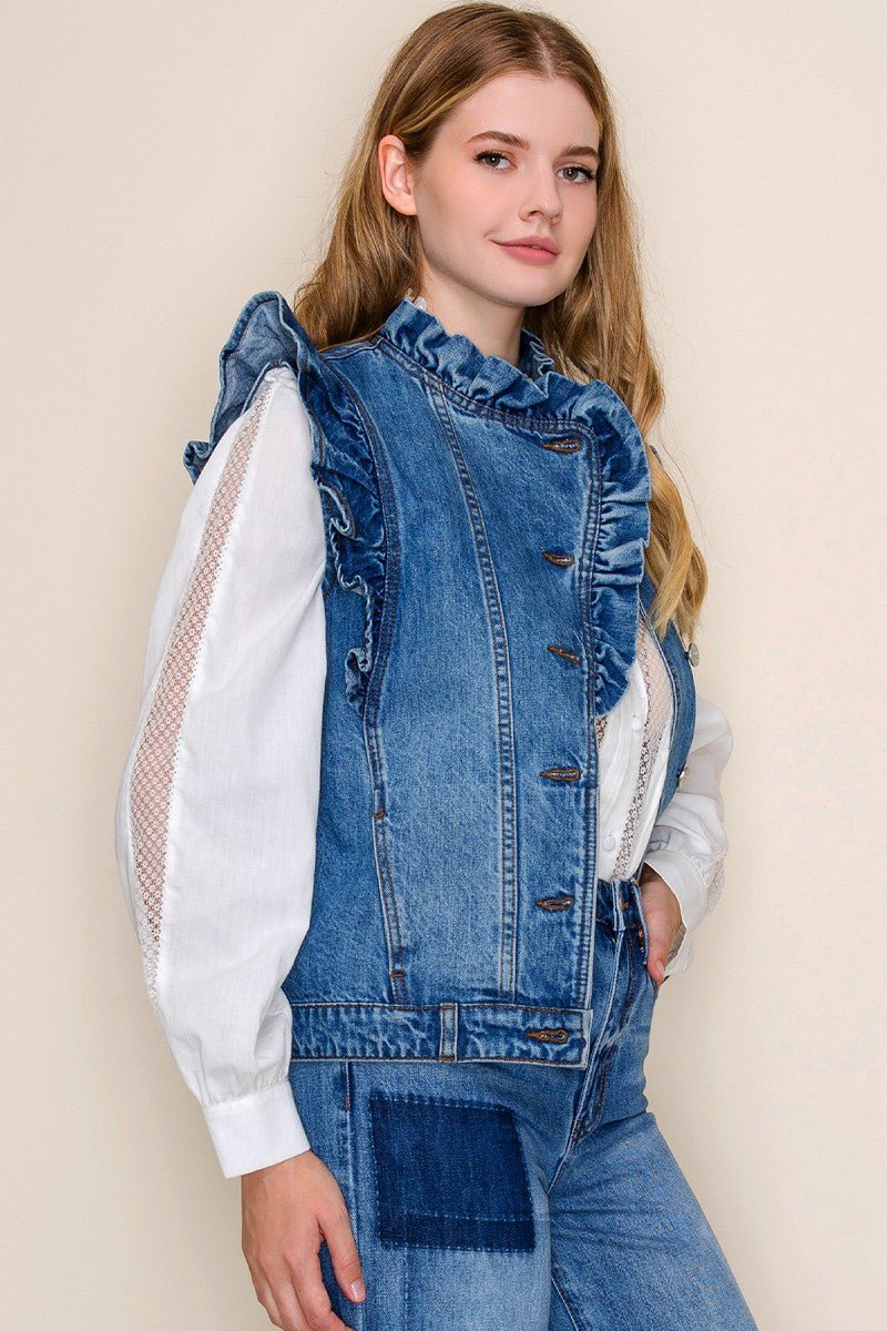 RUFFLE DENIM VEST - themonogram manor 
