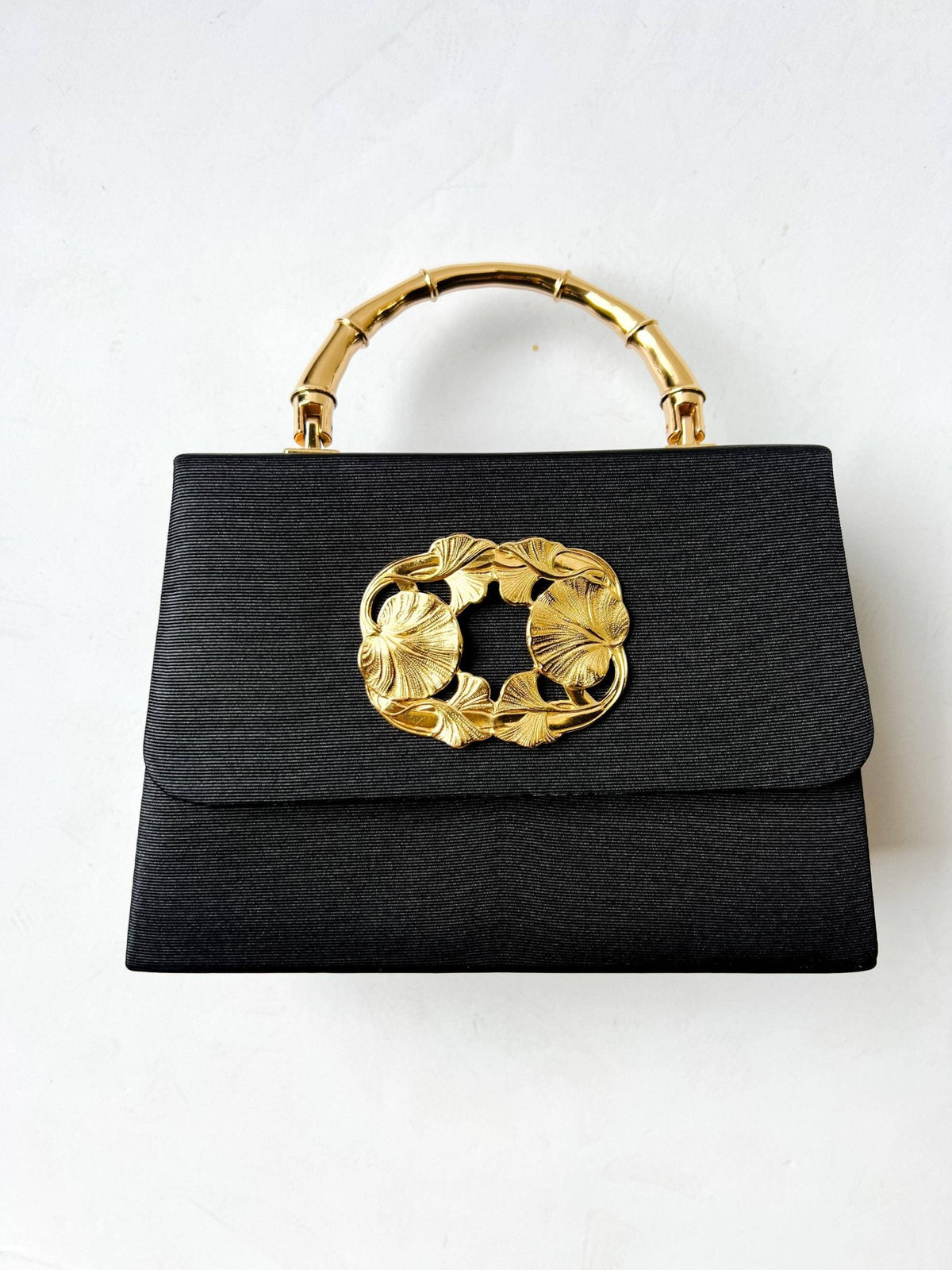Black Faille Lulu with Gold Handle Handbag - Gold Charms- WS - themonogram manor 