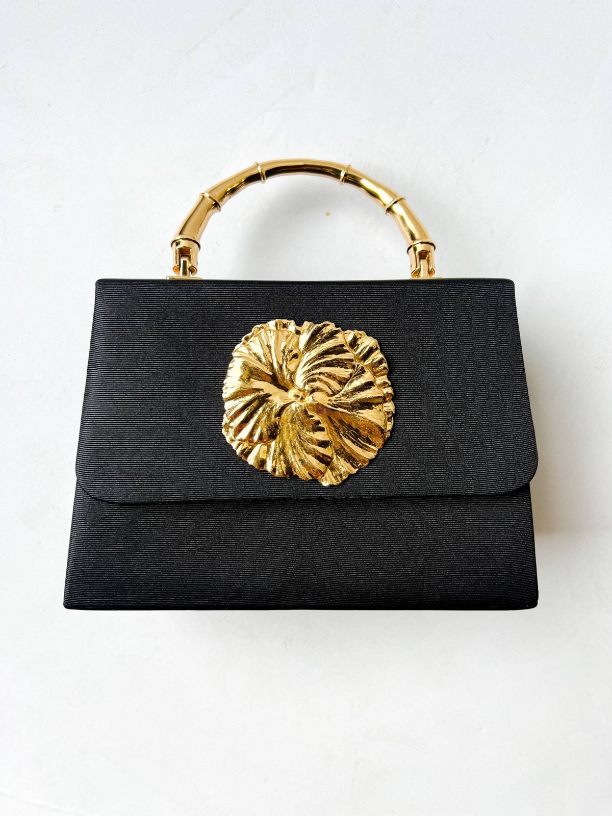 Black Faille Lulu with Gold Handle Handbag - Gold Charms- WS - themonogram manor 