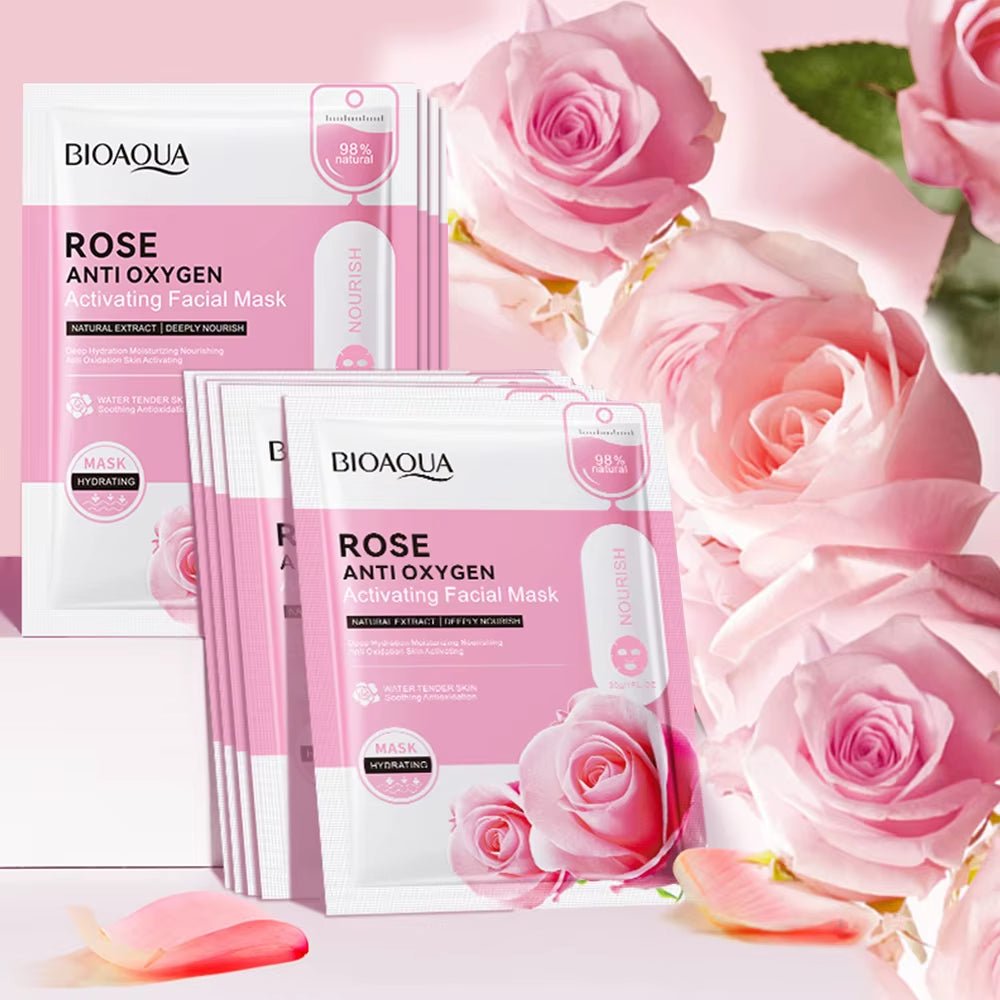 12Pc Rose Flower Extract Face Mask Korean Whitening Sheet Mask Moisturizing Mask Nourishing Skincare Facial Korean Fresh Product - themonogram manor 