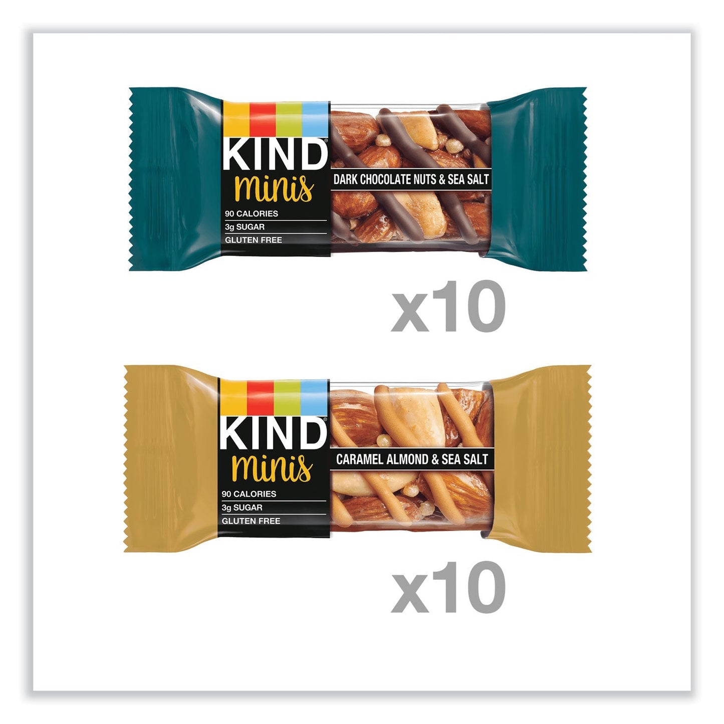 KIND Minis, Dark Chocolate Nuts and Sea Salt/Caramel Almond and Sea Salt, 0.7 oz, 20/Pack - themonogram manor 