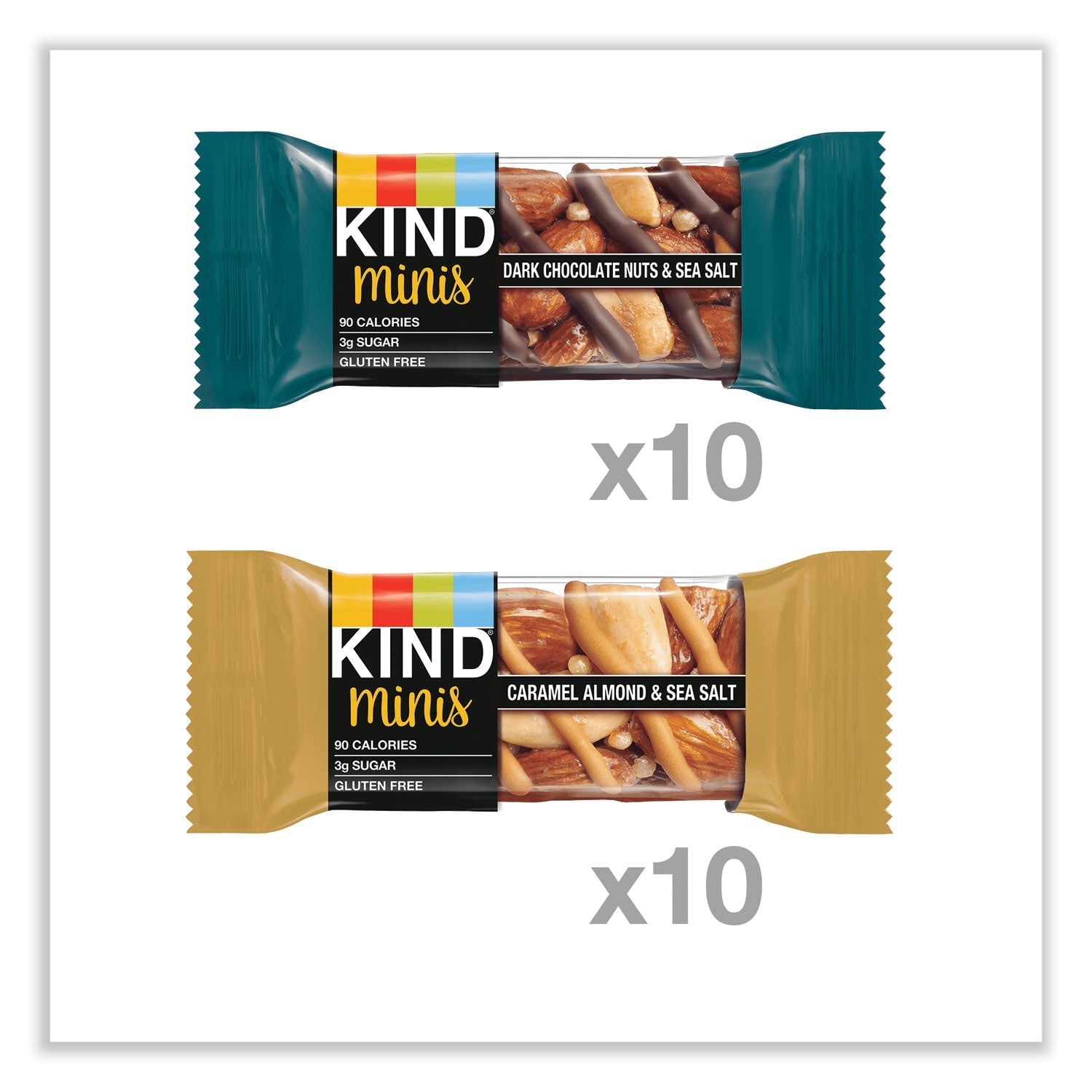 KIND Minis, Dark Chocolate Nuts and Sea Salt/Caramel Almond and Sea Salt, 0.7 oz, 20/Pack - themonogram manor 