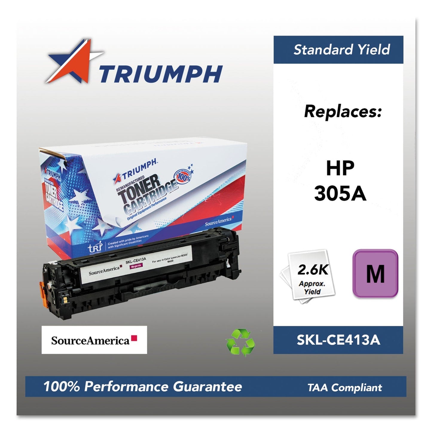 Triumph 751000NSH1287 Remanufactured CE413A (305A) Toner, 2,600 Page - Yield, Magenta - themonogram manor 