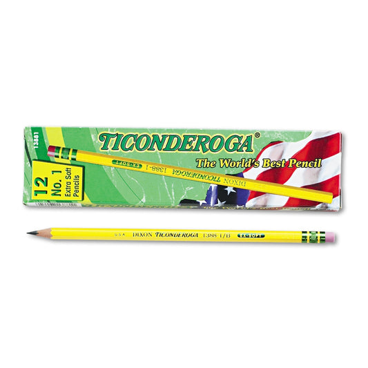 Ticonderoga Pencils, B (1), Black Lead, Yellow Barrel, Dozen - themonogram manor 