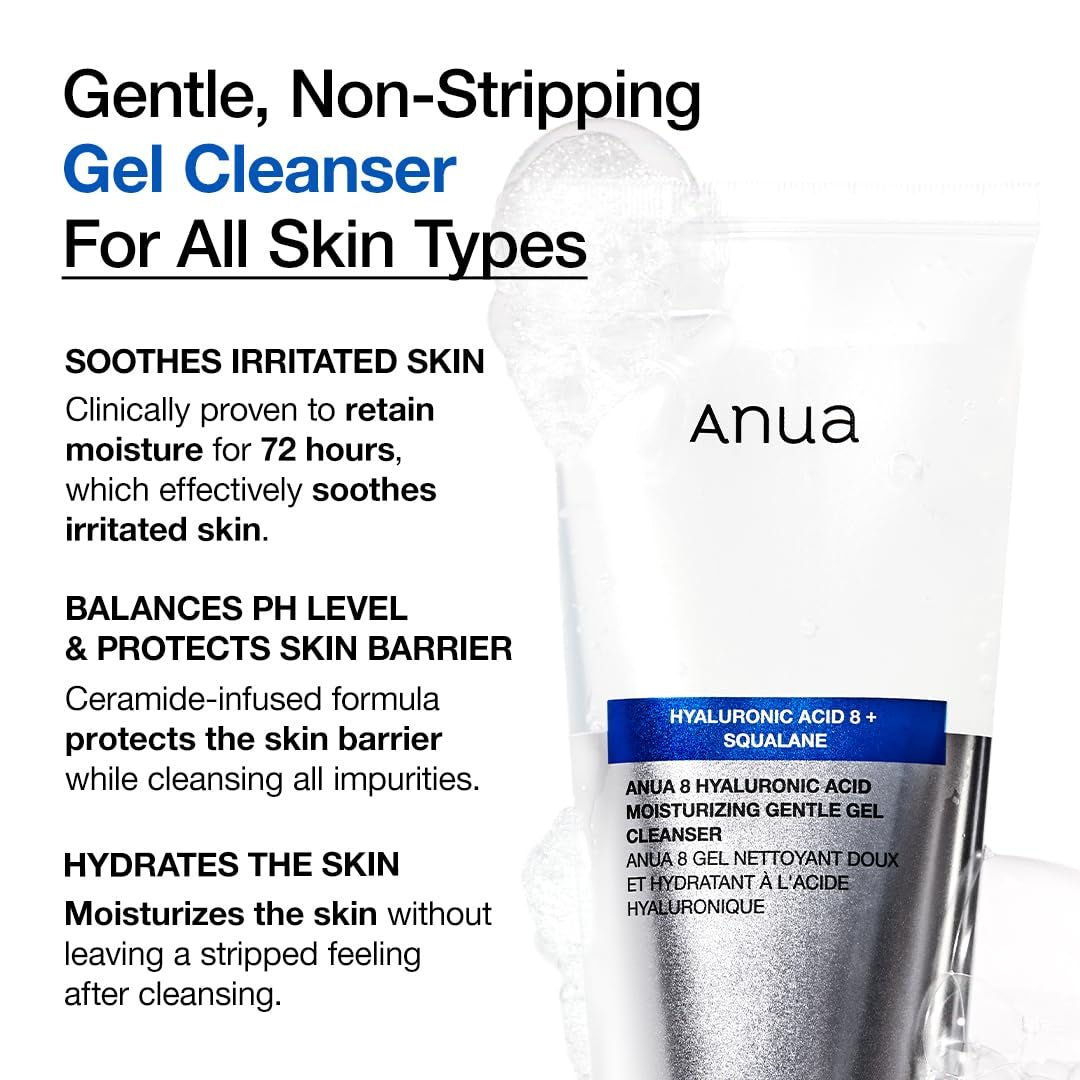 Moisturizing Gentle Gel Cleanser, Hyaluronic Acid, Squalane, Ceramide, Foaming Facial Korean Cleanser, Ph Balance, Daily Hydrating Face Wash, Korean Skincare (150Ml/5.07Fl Oz.) - themonogram manor 