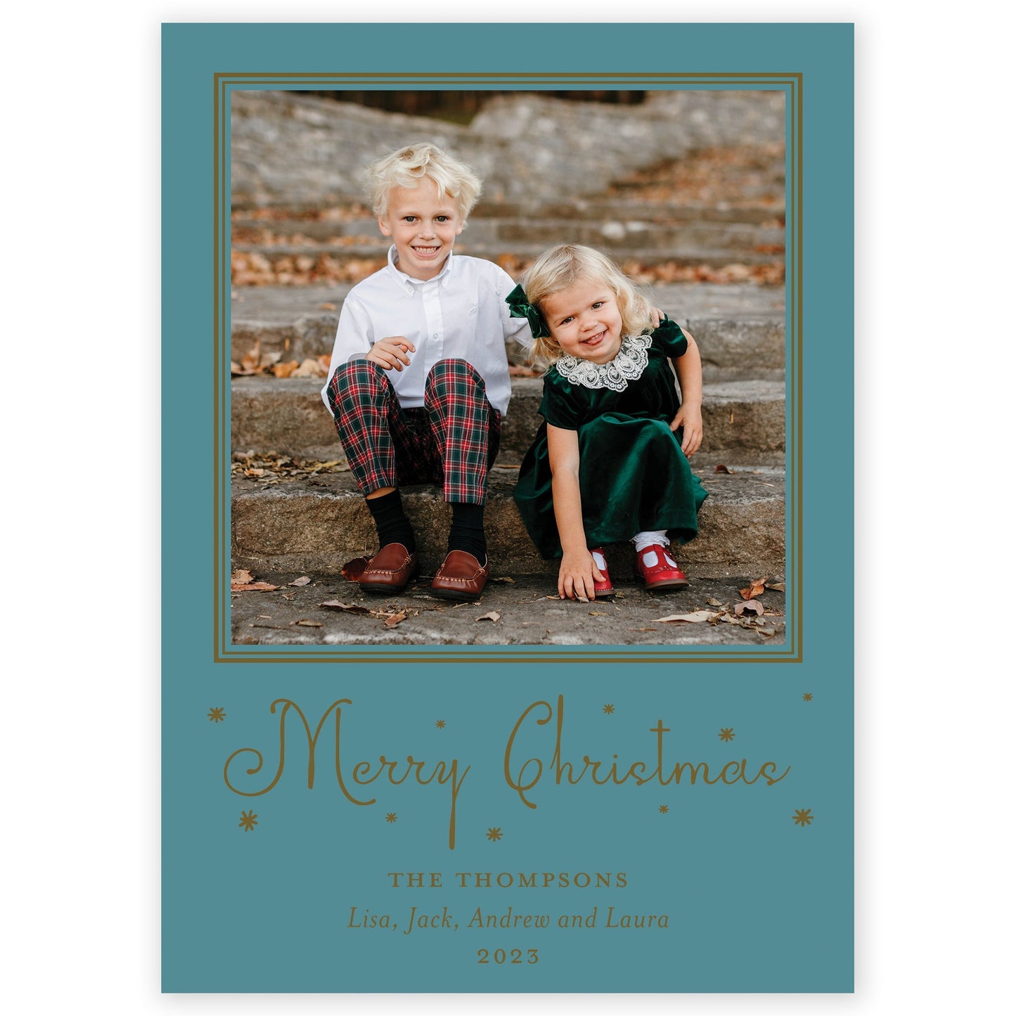 teal merry christmas drip holiday card - themonogram manor 