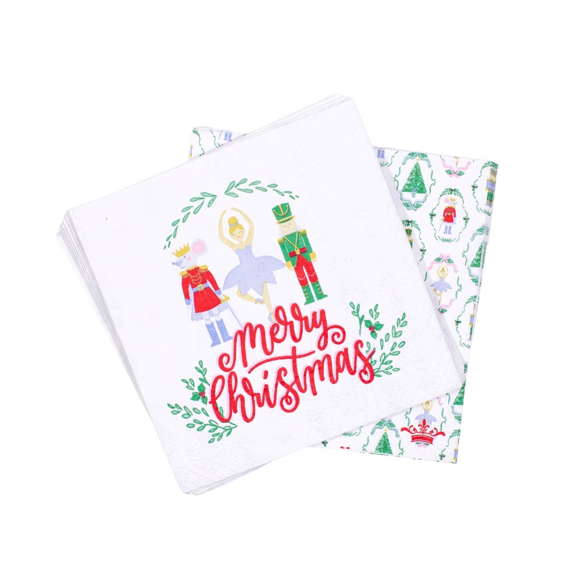 Nutcracker Waltz Cocktail Napkins White/Multi 5x5 - themonogram manor 