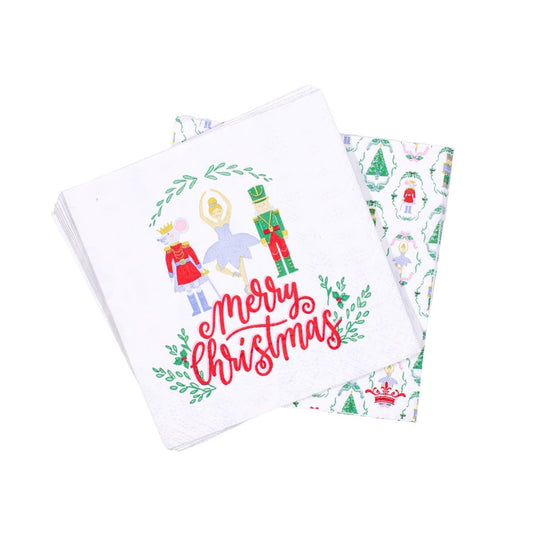 Nutcracker Waltz Cocktail Napkins White/Multi 5x5 - themonogram manor 