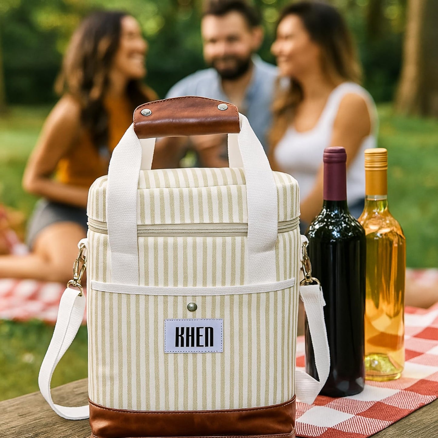 2 Bottle Wine Carrier Tote, Insulated Leakproof Cooler Bag - themonogram manor 