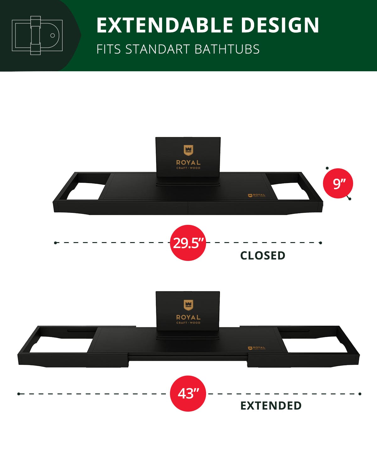 Bathtub Caddy Tray Lite, Black - themonogram manor 