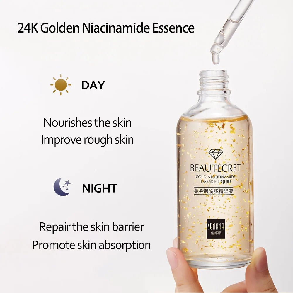 Face Cream Kit 24K Gold Niacinamide Essence Remove Dark Eye Circles Eye Serum Firming Eye Cream Face Care Set Korean Cosmetics - themonogram manor 