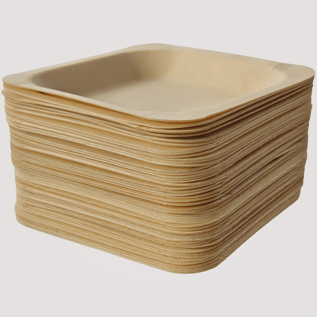 Eco Friendly, Square Wooden Plate 7" X 7" (300 Pack) $0.43 each- like Bamboo and Palm leaf - themonogram manor 
