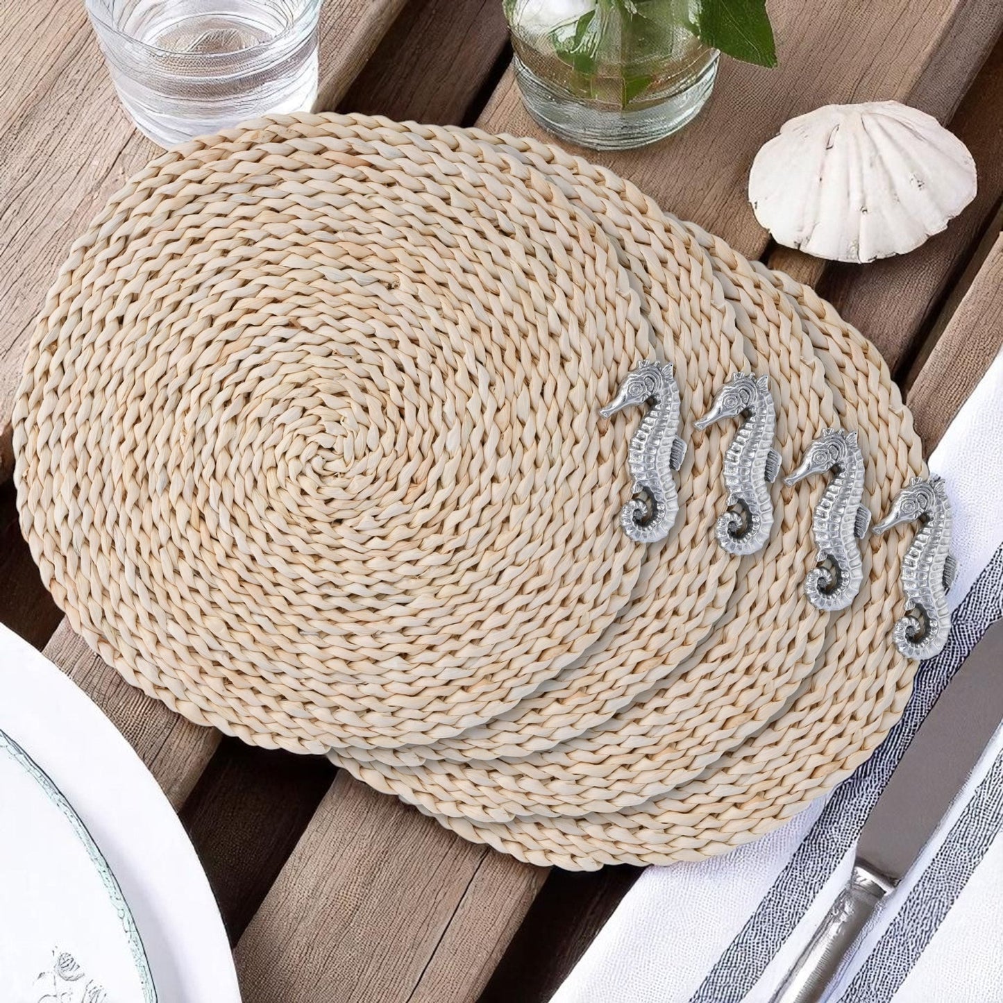 Sea Horse Twisted Seagrass Placemats - set of 4 - themonogram manor 