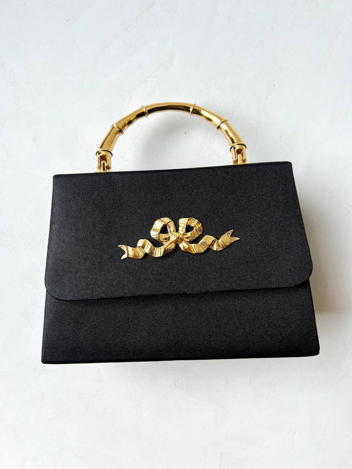 Black Faille Lulu with Gold Handle Handbag - Gold Charms- WS - themonogram manor 