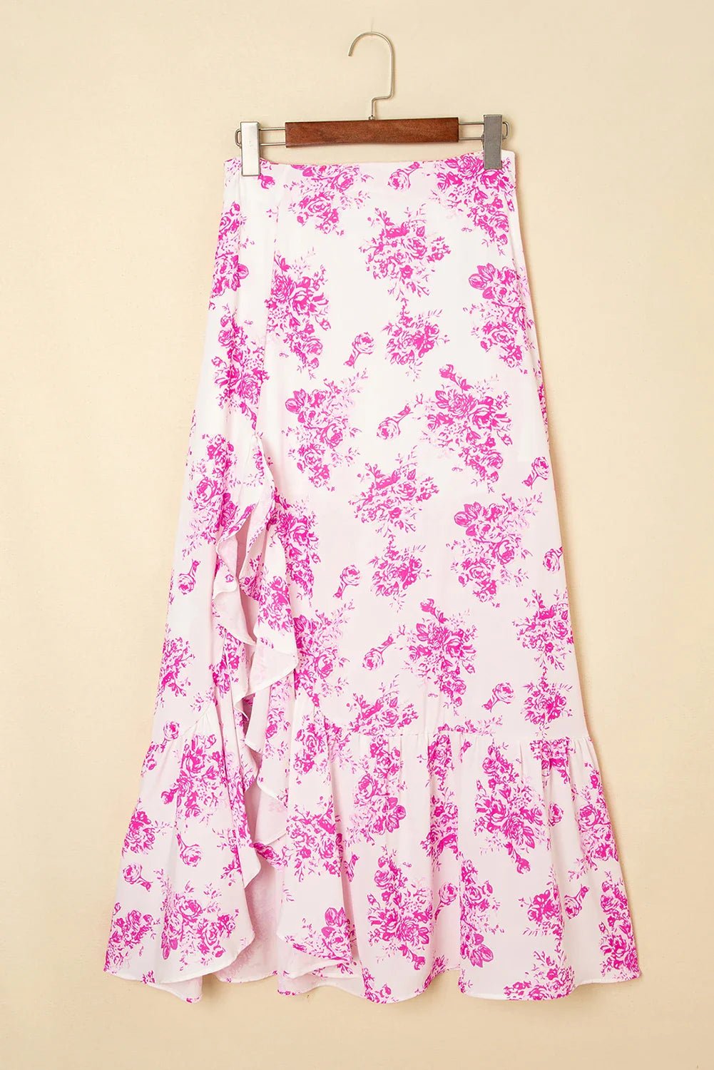 Floral Boho High Waist Ruffle Split Maxi Skirt - themonogram manor 