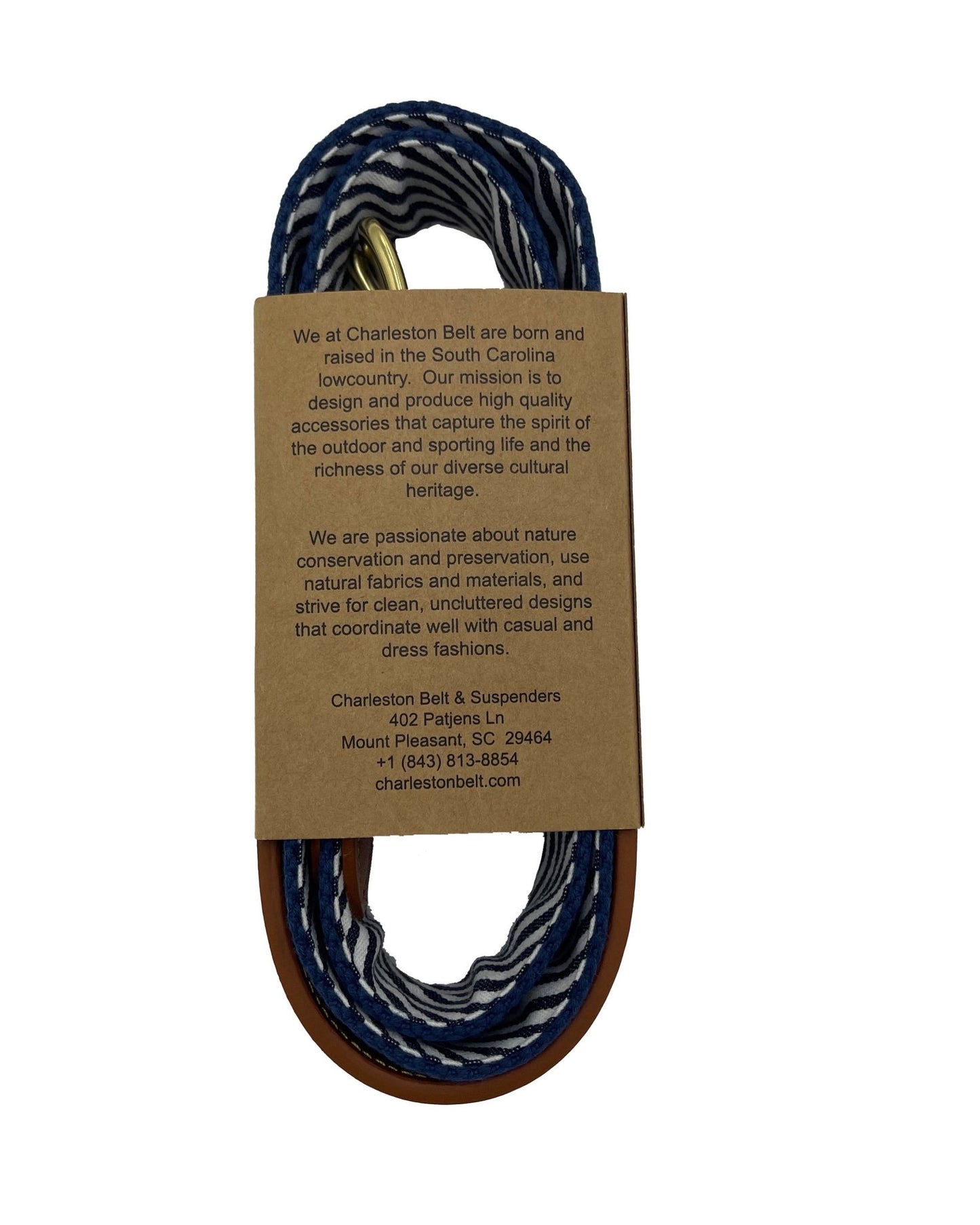 Navy on Khaki - South Carolina Crescent Moon Palmetto State Flag Belt - themonogram manor 