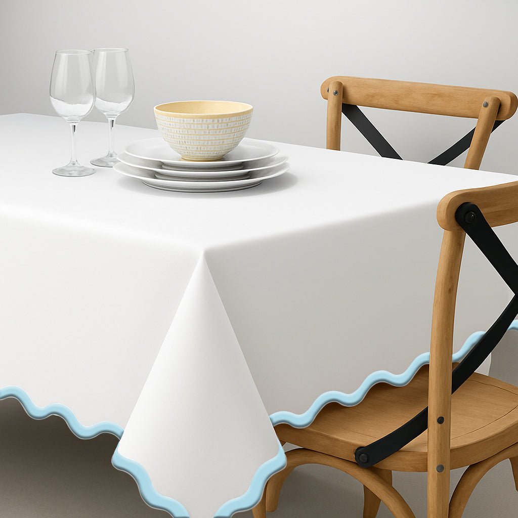 Applique Scalloped Embroidery Cotton Table Cloth - themonogram manor 