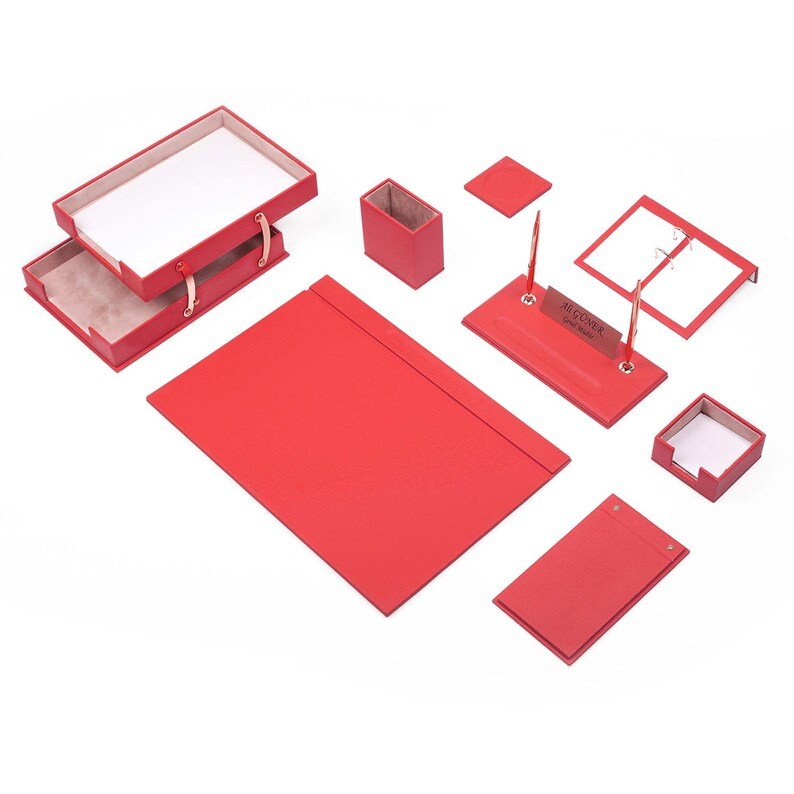 MOOG Leather Desk Set - Double Document Tray - Orange - 10 PCS - themonogram manor 