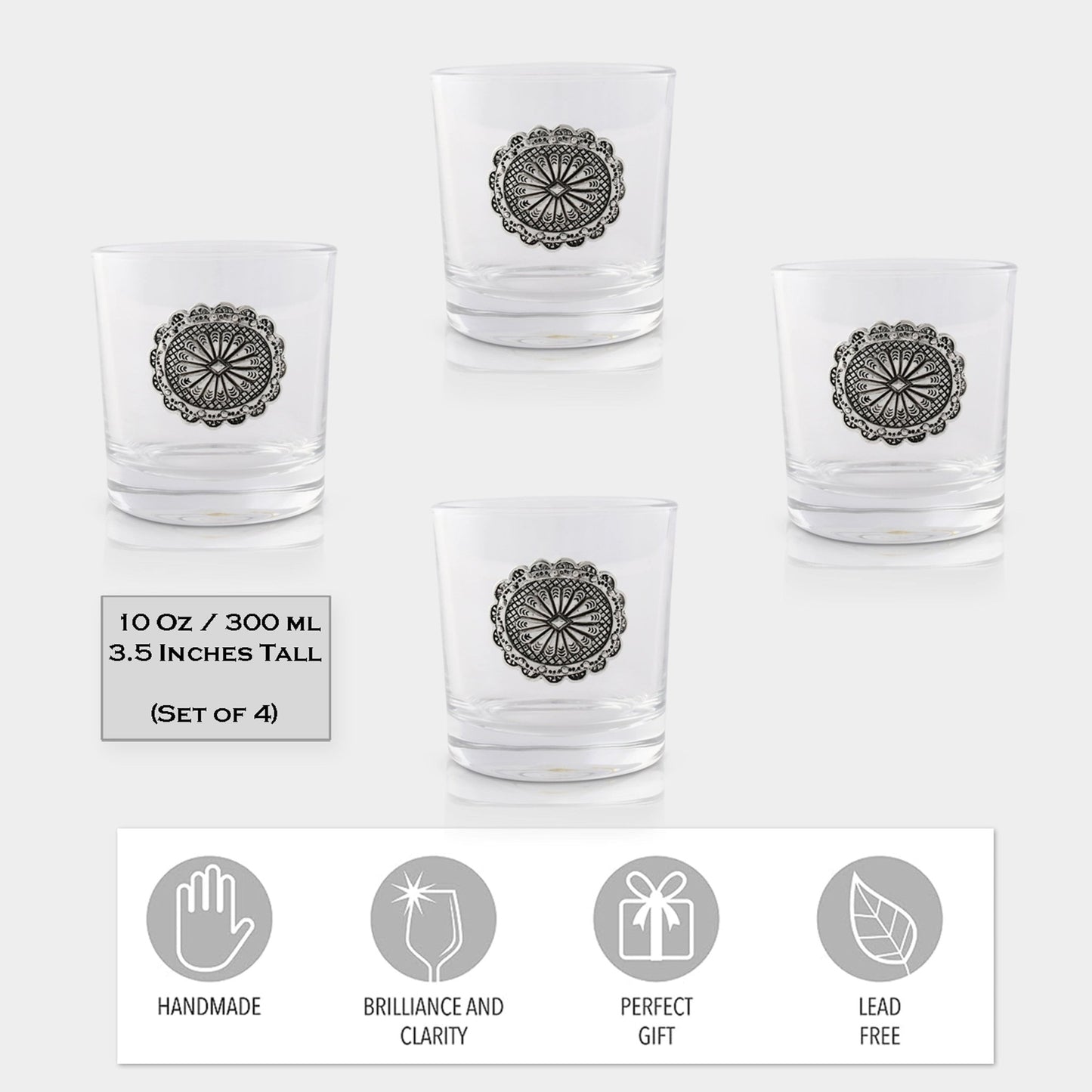 Western Concho Bar Glasses Set of 4 - themonogram manor 