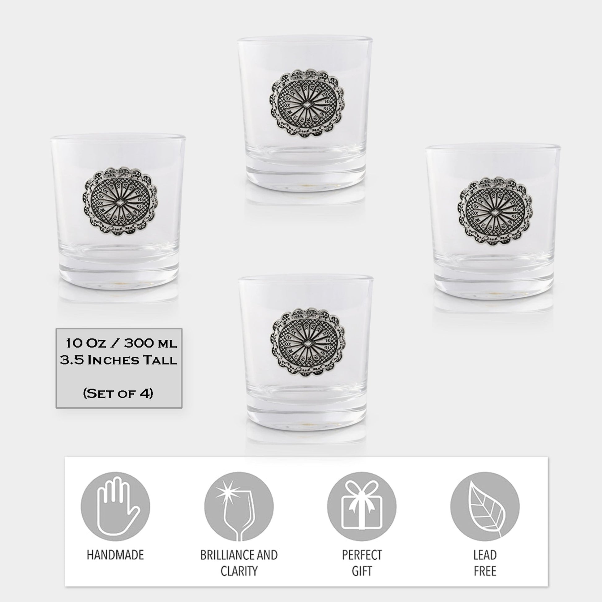 Western Concho Bar Glasses Set of 4 - themonogram manor 