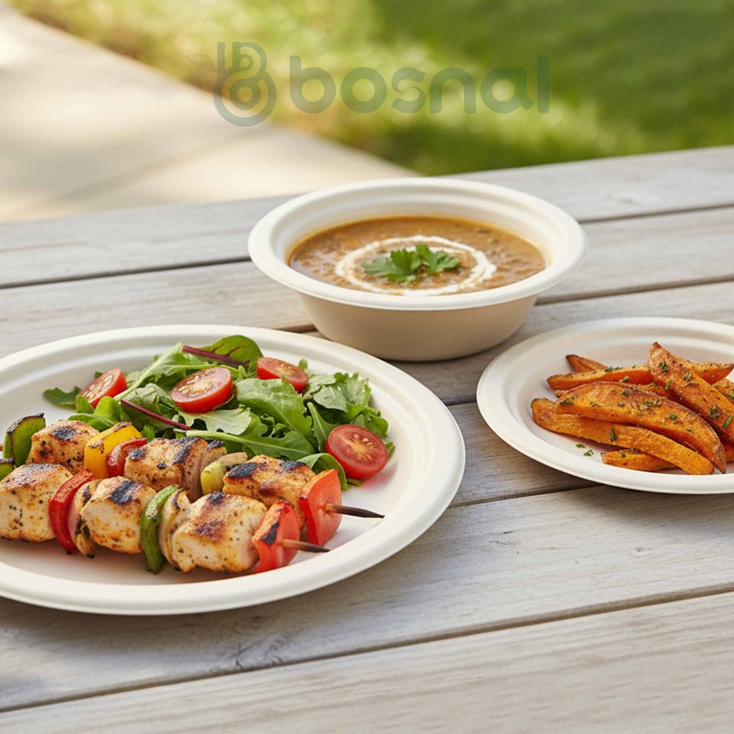 Bosnal – Sugarcane Bagasse Compostable 10 inch & 7 inch Round Plates with 16 Oz Bowls - themonogram manor 