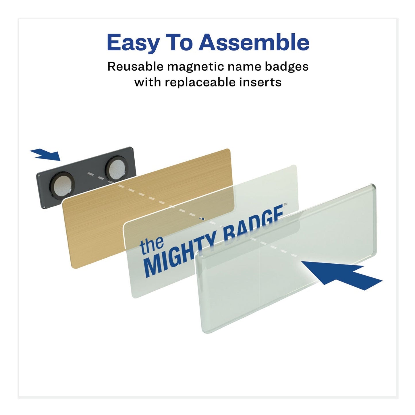 Avery The Mighty Badge Name Badge Holder Kit, Horizontal, 3 x 1, Laser, Gold, 10 Holders/ 80 Inserts - themonogram manor 