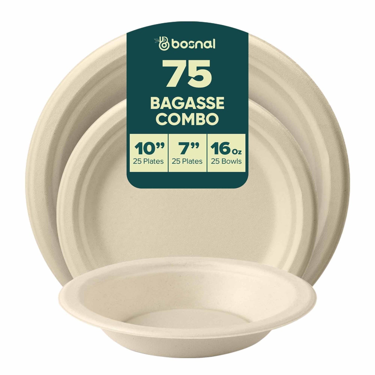 Bosnal – Sugarcane Bagasse Compostable 10 inch & 7 inch Round Plates with 16 Oz Bowls - themonogram manor 