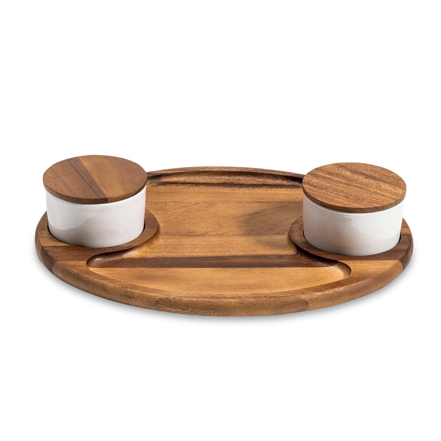Charcuterie/ Serving Tray w/ 2 ceramic bowls w/ lids - themonogram manor 